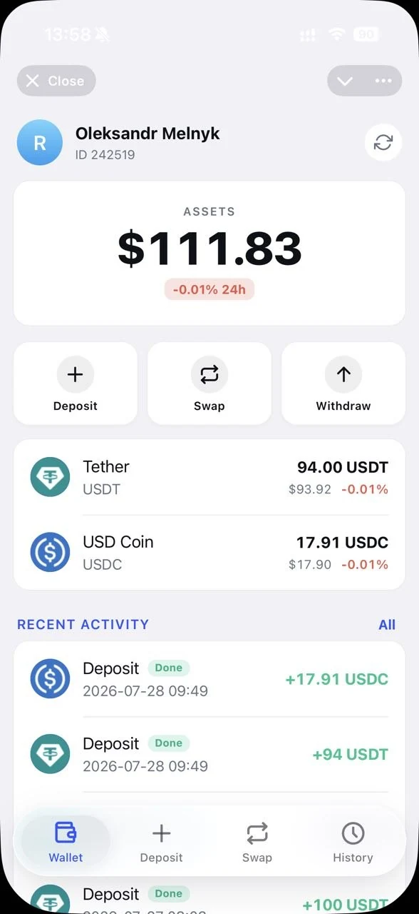 PocketBank wallet screen in Telegram